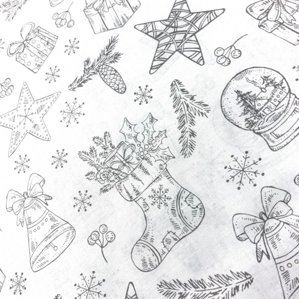 Бавовняна тканина - різдвяні подарунки сірим на білому