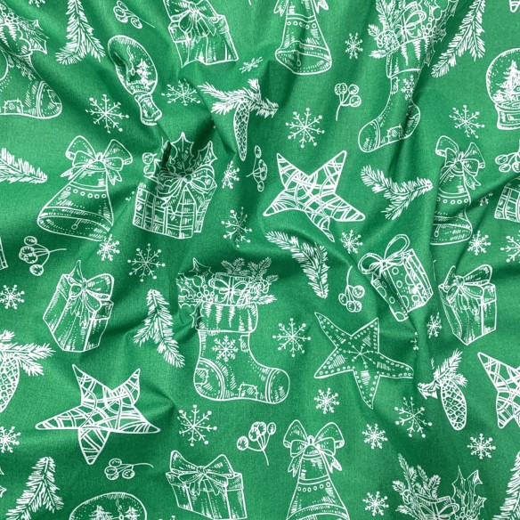 Бавовняна тканина - різдвяні подарунки білим на зеленому