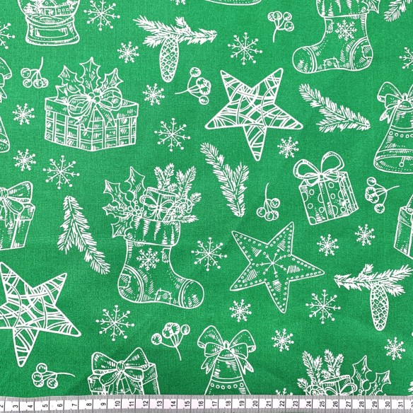 Бавовняна тканина - різдвяні подарунки білим на зеленому