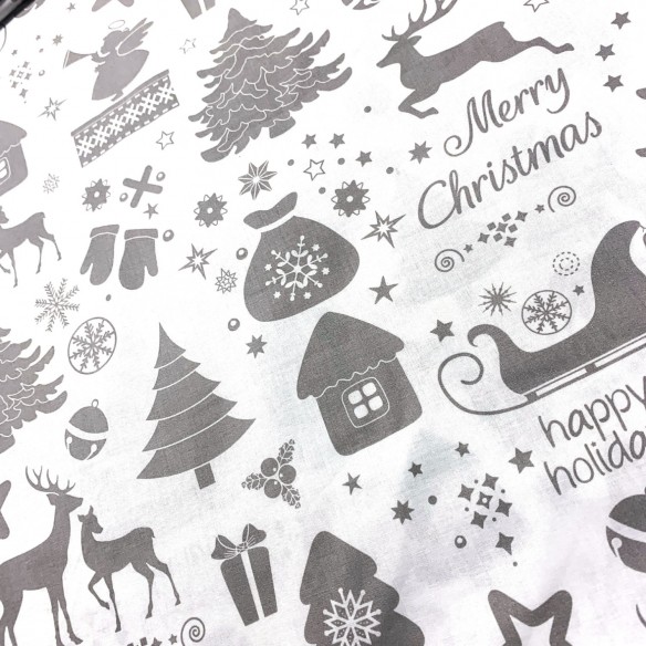 Бавовняна тканина - Новорічне привітання, сірий