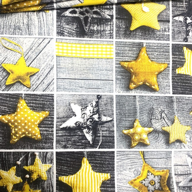 Бавовняна тканина - новорічний печворк, золото