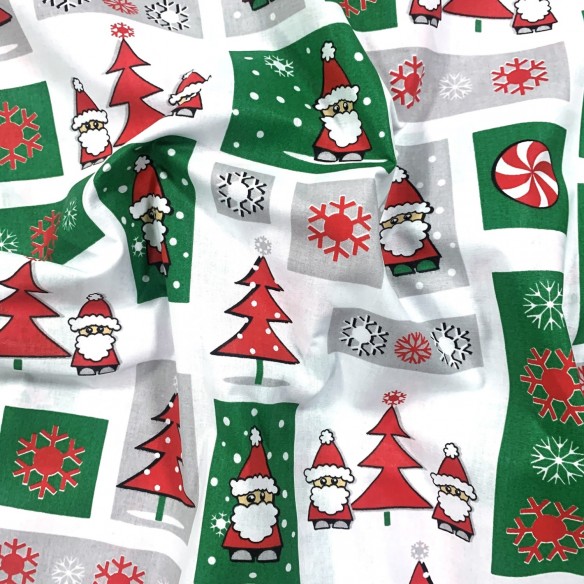 Бавовняна тканина - різдвяний печворк, Санта Клаус червоний і зелений