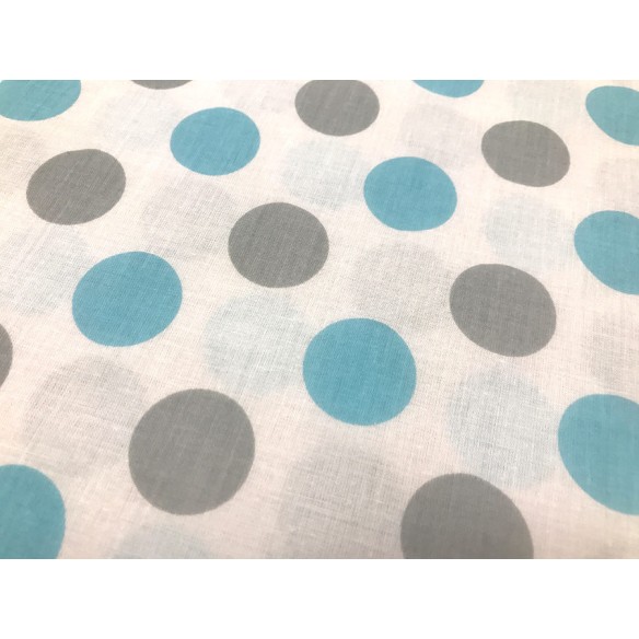 Tkanina bawełniana - Grochy szaro niebieskie 3 cm