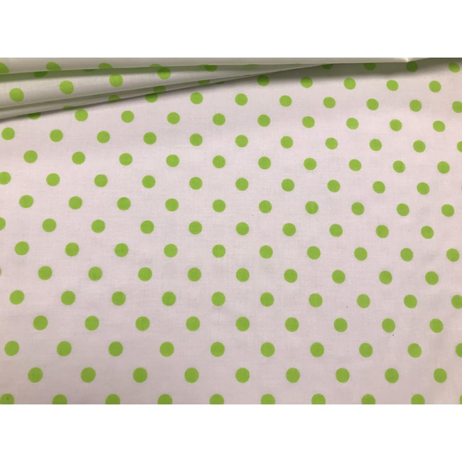 Tkanina bawełniana - Grochy zielone na bieli