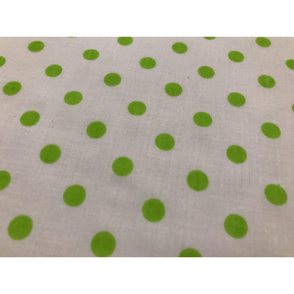 Tkanina bawełniana - Grochy zielone na bieli