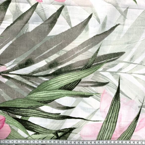 Tkanina bawełniana - Botanika, różowy kwiat