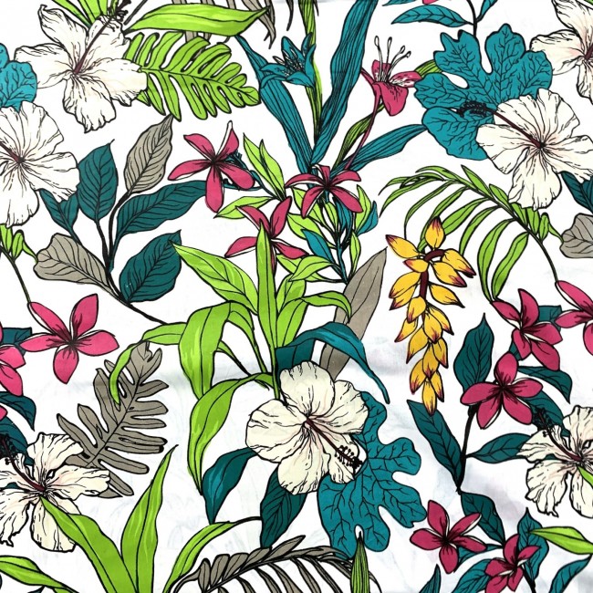 Tkanina bawełniana - Botanika kolorowa na białym