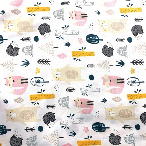 Бавовняна тканина - Лісові тварини смарагдово-білі