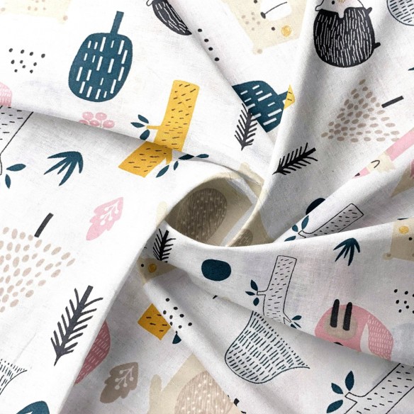 Бавовняна тканина - Лісові тварини смарагдово-білі