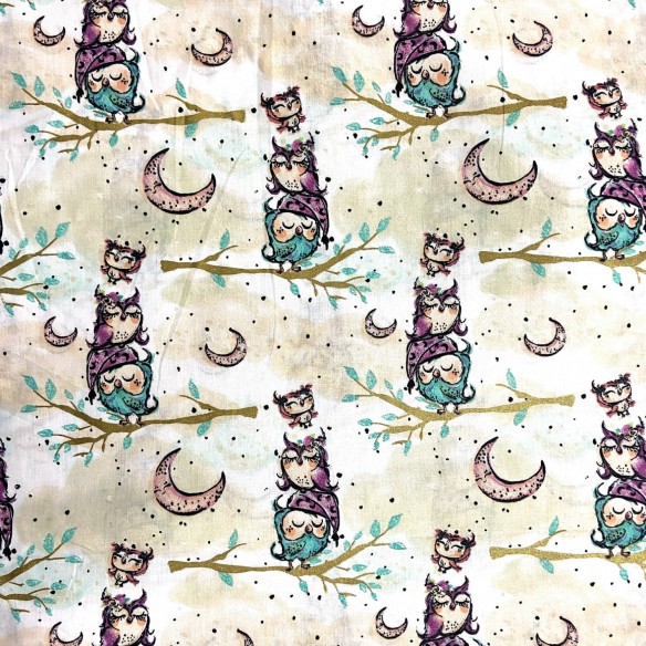 Бавовняна тканина - сови із золотими деталями