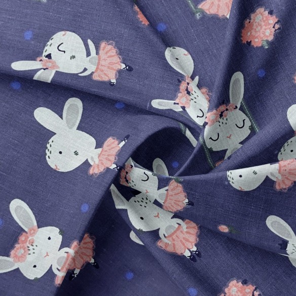 Бавовняна тканина - балетки-зайчики, темно-синій