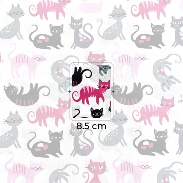 Tkanina bawełniana - Gibkie kotki różowe na białym tle
