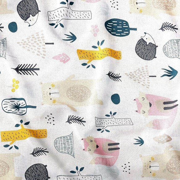 Бавовняна тканина - Лісові тварини смарагдово-білі