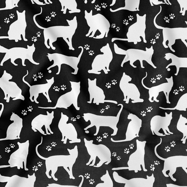 Tkanina bawełniana - Koty białe na czarnym duże