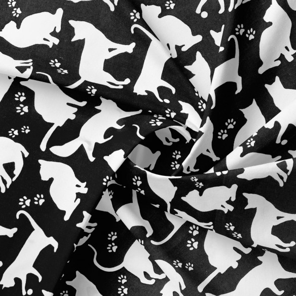 Бавовняна тканина - Коти білі на чорному, великі