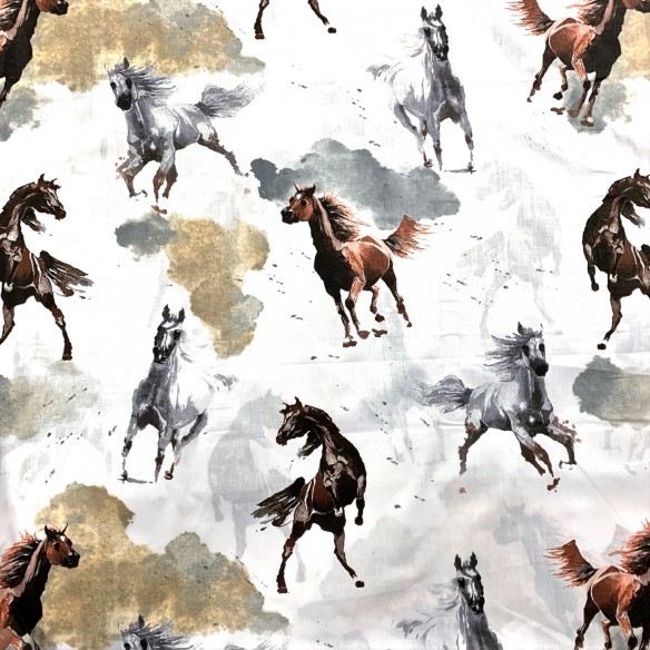 Бавовняна тканина - коричневі та сірі коні