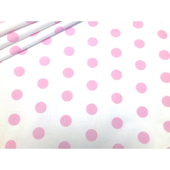 Tkanina bawełniana - Grochy różowe na białym