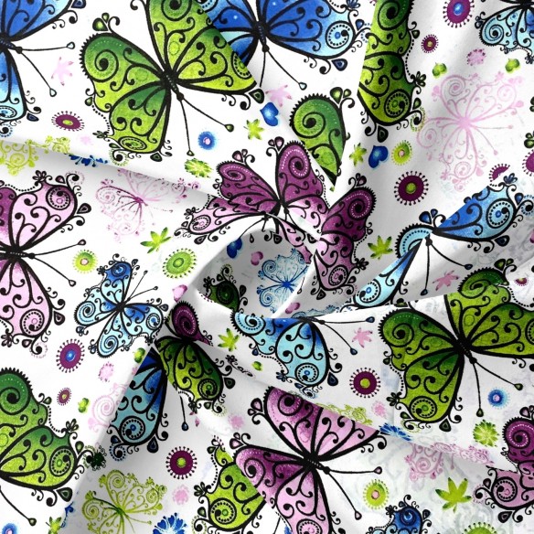 Tkanina bawełniana - Wielokolorowe motylki ażurowe