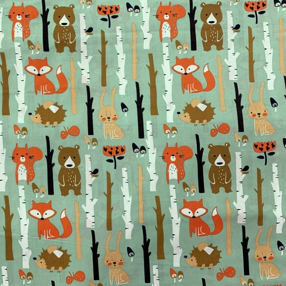 Tkanina bawełniana - Leśne zwierzęta miętowe