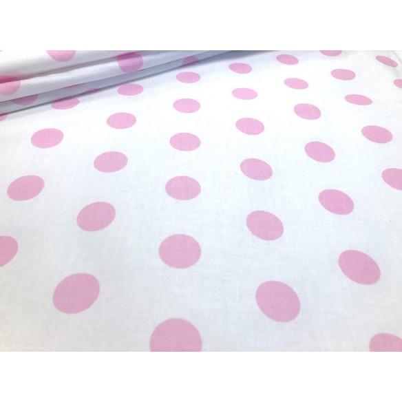 Tkanina bawełniana - Grochy różowe na białym