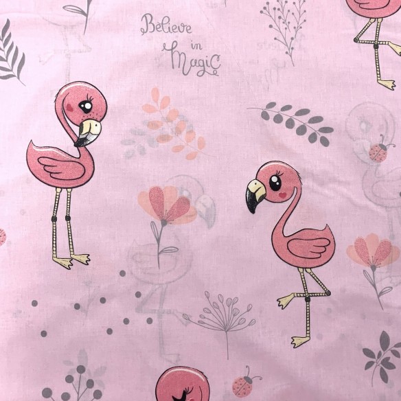Tkanina Bawełniana - Flamingi i gałązki