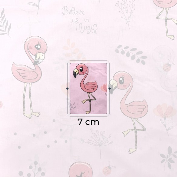 Tkanina Bawełniana - Flamingi i gałązki