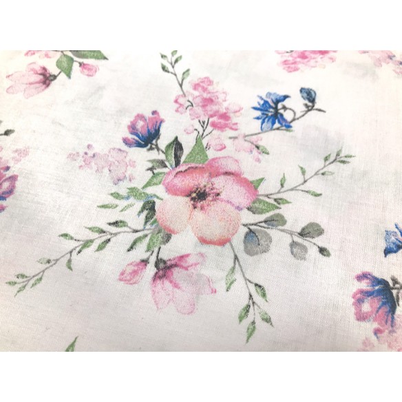 Tkanina bawełniana - Kwiaty jabłoni na białym