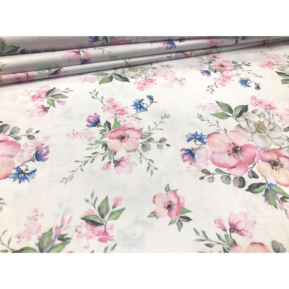 Tkanina bawełniana - Kwiaty jabłoni na białym