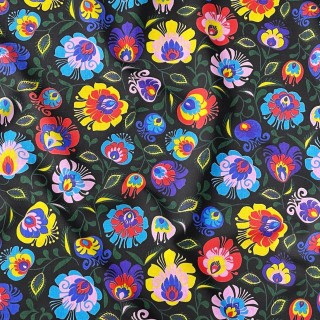 Бавовняна тканина - Łowicka візерунок чорний