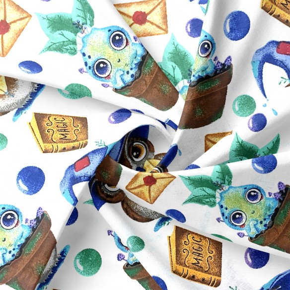 Бавовняна тканина - Сови на гілці, білий