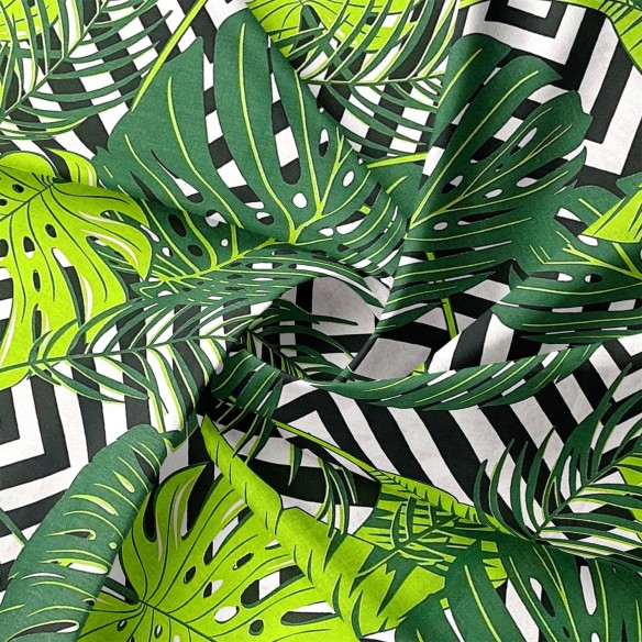 Бавовняна тканина - Monstera jungle на зигзагу