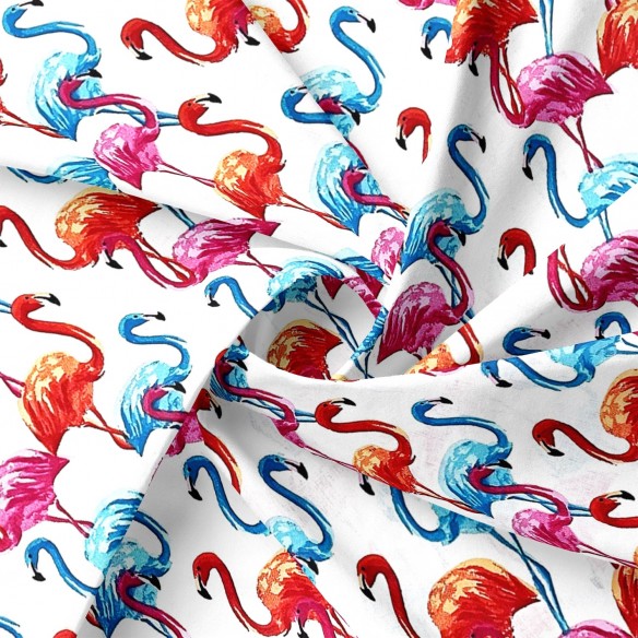 Tkanina bawełniana - Flamingi niebieskie różowe i łososiowe