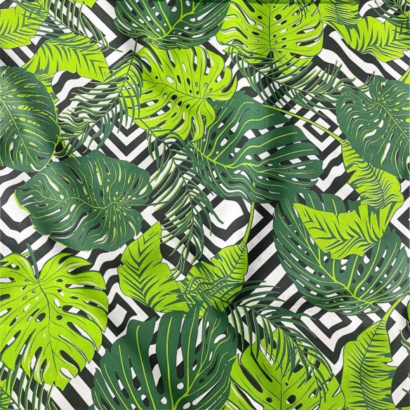 Бавовняна тканина - Monstera jungle на зигзагу