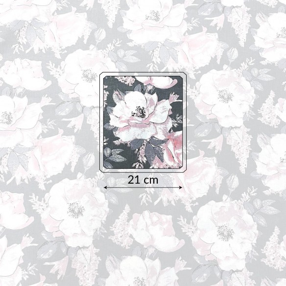 Бавовняна тканина - півонії квіти на сірий
