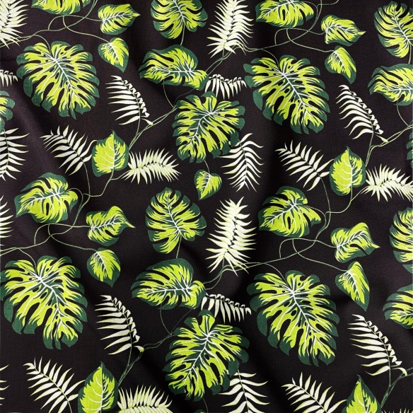 Бавовняна тканина - монстера міні зелена на чорному