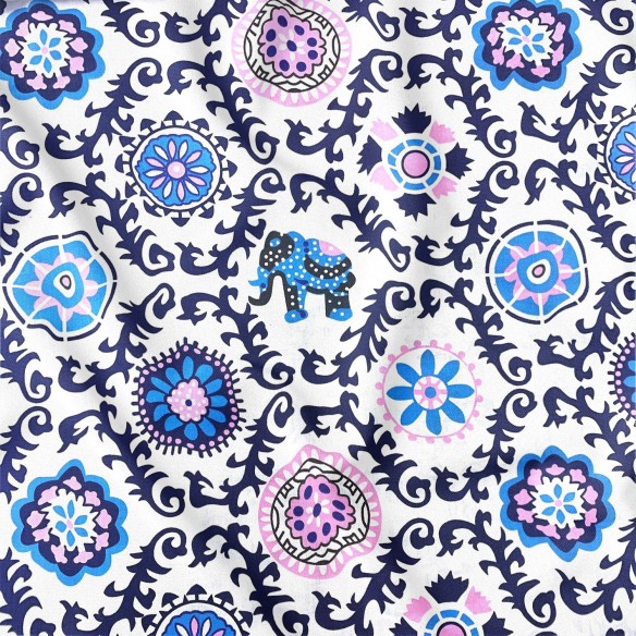 Tkanina bawełniana - Wzór Indyjski w słonie