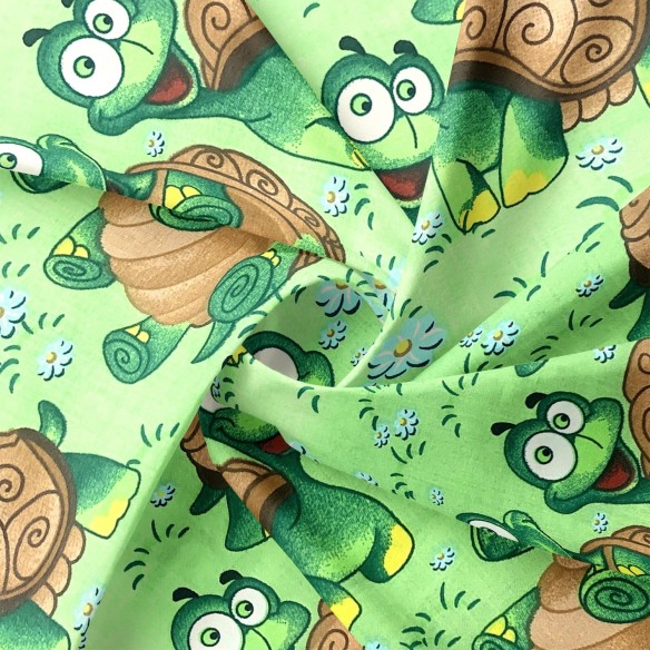 Tkanina bawełniana - Żółwie na zielonym