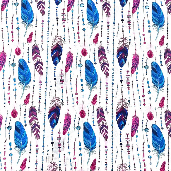 Tkanina bawełniana - Piórka koralik fioletowo niebieskie