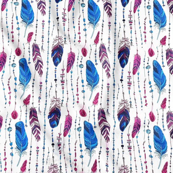 Tkanina bawełniana - Piórka koralik fioletowo niebieskie