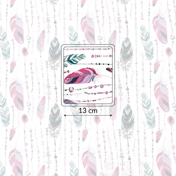 Tkanina bawełniana - Pióra koralik zielone i różowe