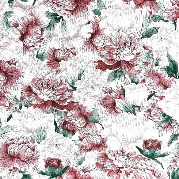 Бавовняна тканина - бордові півонії