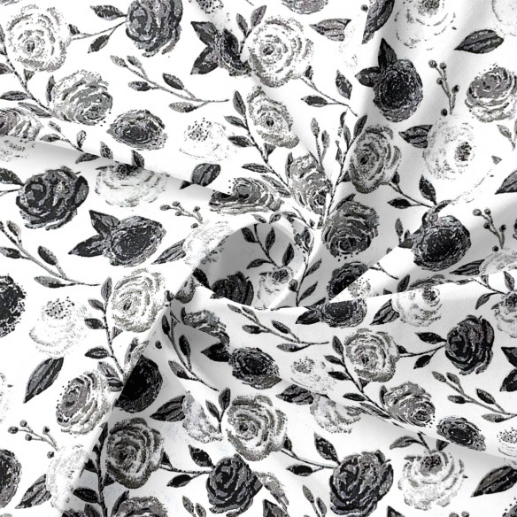 Tkanina Bawełniana - Róże czarno białe