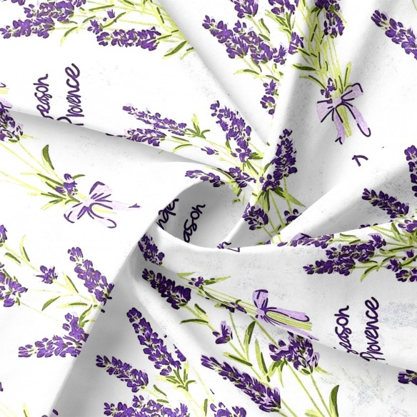Tkanina bawełniana - Kwiaty lawenda na białym
