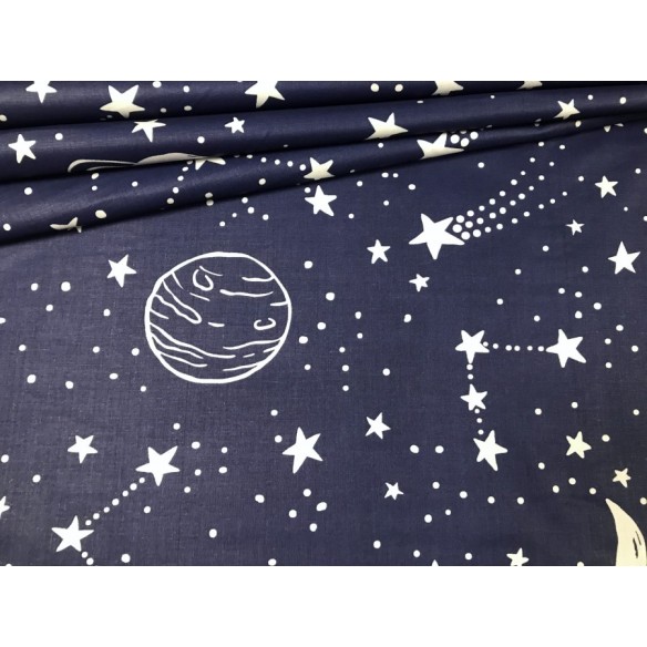 Бавовняна тканина - планети і зірки на темно-синьому