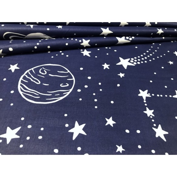 Бавовняна тканина - планети і зірки на темно-синьому