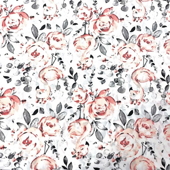 Бавовняна тканина - фламінго та троянди