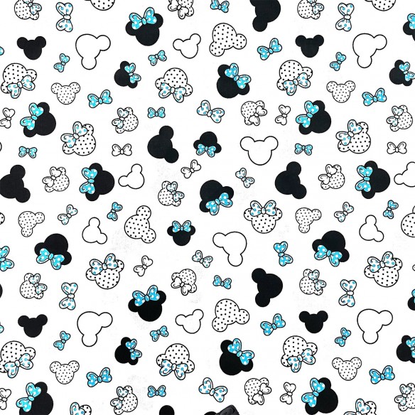 Бавовняна тканина - Міккі Маус з дрібними блакитними горошинами