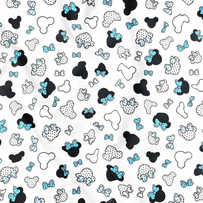 Бавовняна тканина - Міккі Маус з дрібними блакитними горошинами