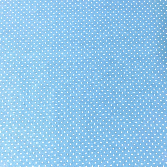Tkanina bawełniana - Groszki białe na błękitnym 4 mm