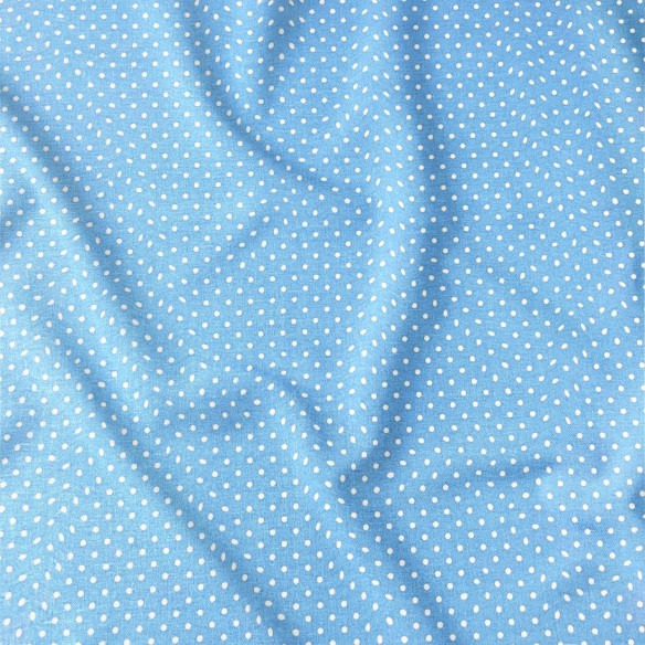 Tkanina bawełniana - Groszki białe na błękitnym 4 mm